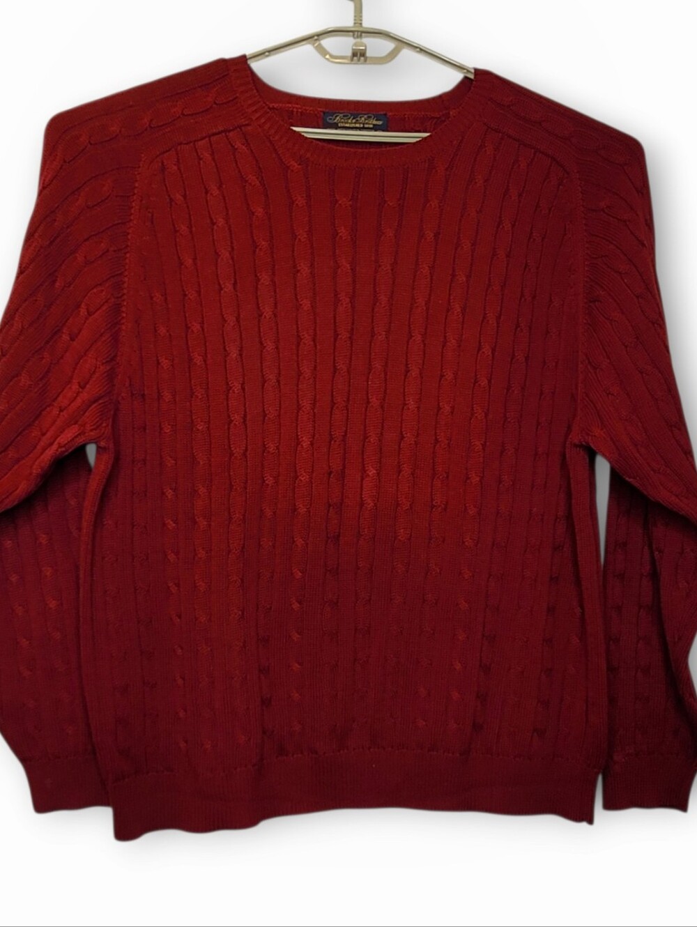 Brooks Brothers Mens Cableknit Mercurized Cotton Sweater L Dark Red Japan Preppy